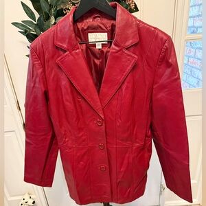 Vintage Red Leather Longline Jacket Coat L